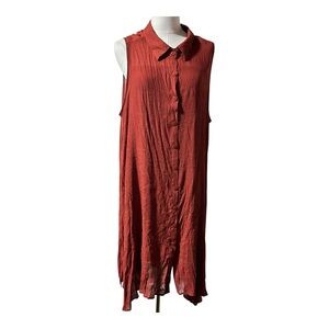 Mlle Gabrielle 3X Sleeveless Button Front Rust Orange Midi Dress Crinkle